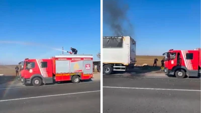 Şanlıurfa-Diyarbakır yolunda korkutan tır yangını