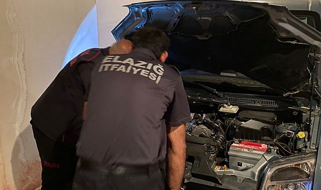 Aracın motoruna giren yılan, ekipler tarafından çıkartıldı  