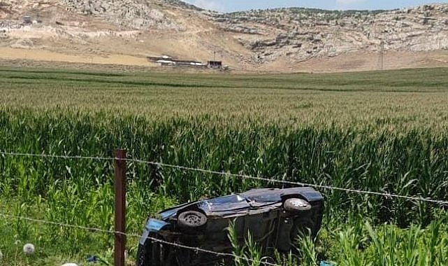 Diyarbakır’da otomobil yol kenarına savruldu