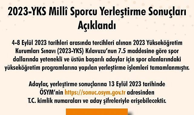 2023-YKS Milli Sporcu yerleştirme sonuçları açıklandı  