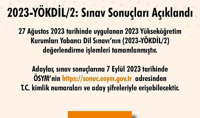 2023-YÖKDİL/2 sonuçları açıklandı  