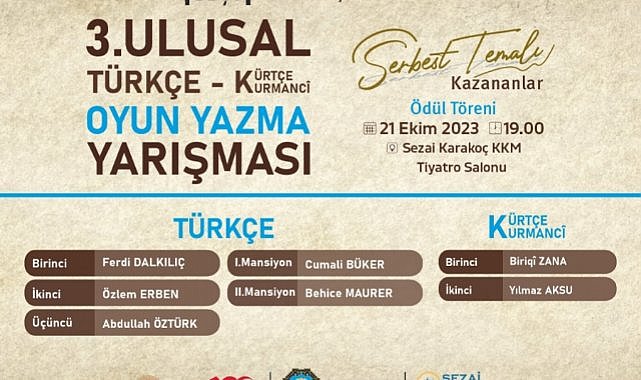 “3. Ulusal Türkçe-Kürtçe Oyun Yazma Yarışması” sonuçlandı