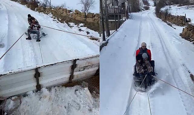 Kamyonet Tekerleğiyle Karda Kayak Keyfi!