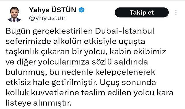 Alkollü yolcu, uçakta olay çıkardı